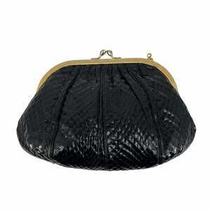 Judith Leiber Black Snake Clutch | Chain Strap, Inner Pockets | OS